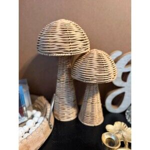 Woven Rattan Mushroom Décor Set - Natural Beige